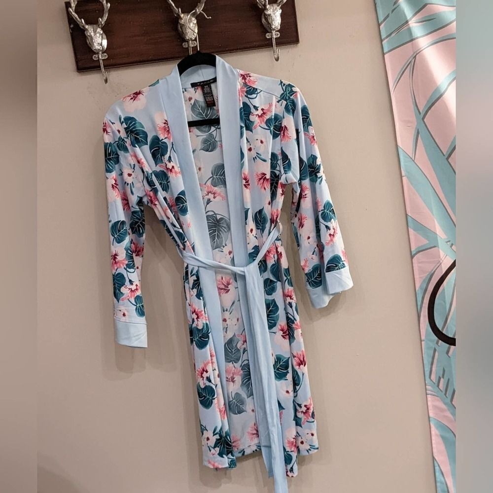 Floral robe, kimono, Hawaiian inspired dressing gown sz S